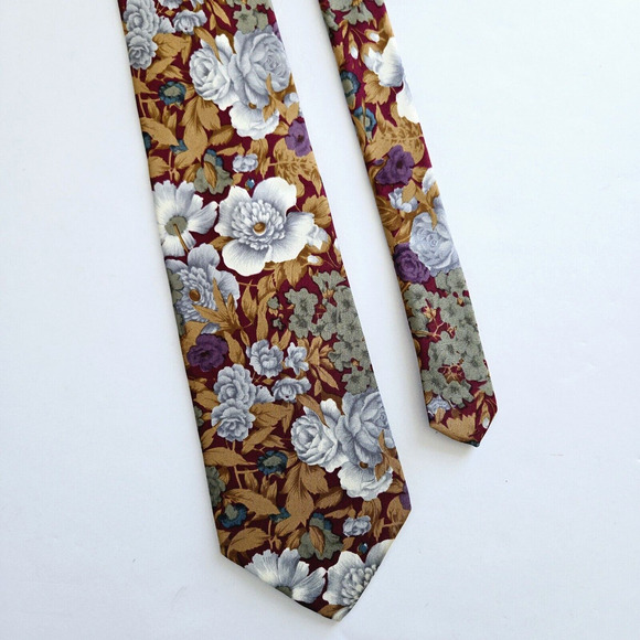 Vintage Lands End Silk Tie Floral Classic Preppy Eclectic Wedding Office Career - Picture 6 of 10
